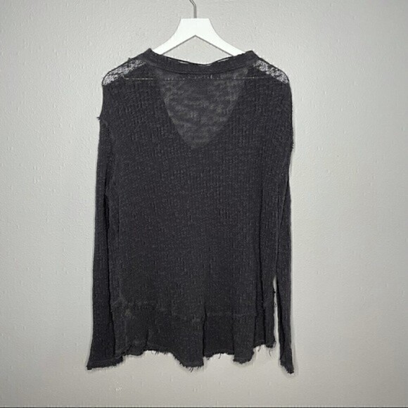 Free People V Neck Distressed Long Sleeve Top - Picture 4 of 5